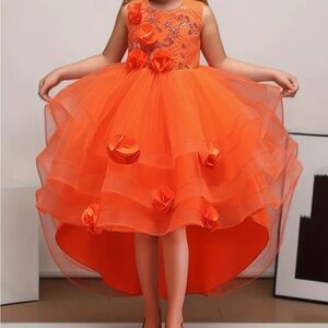 Elegant Handmade Orange Kids Formal Dress